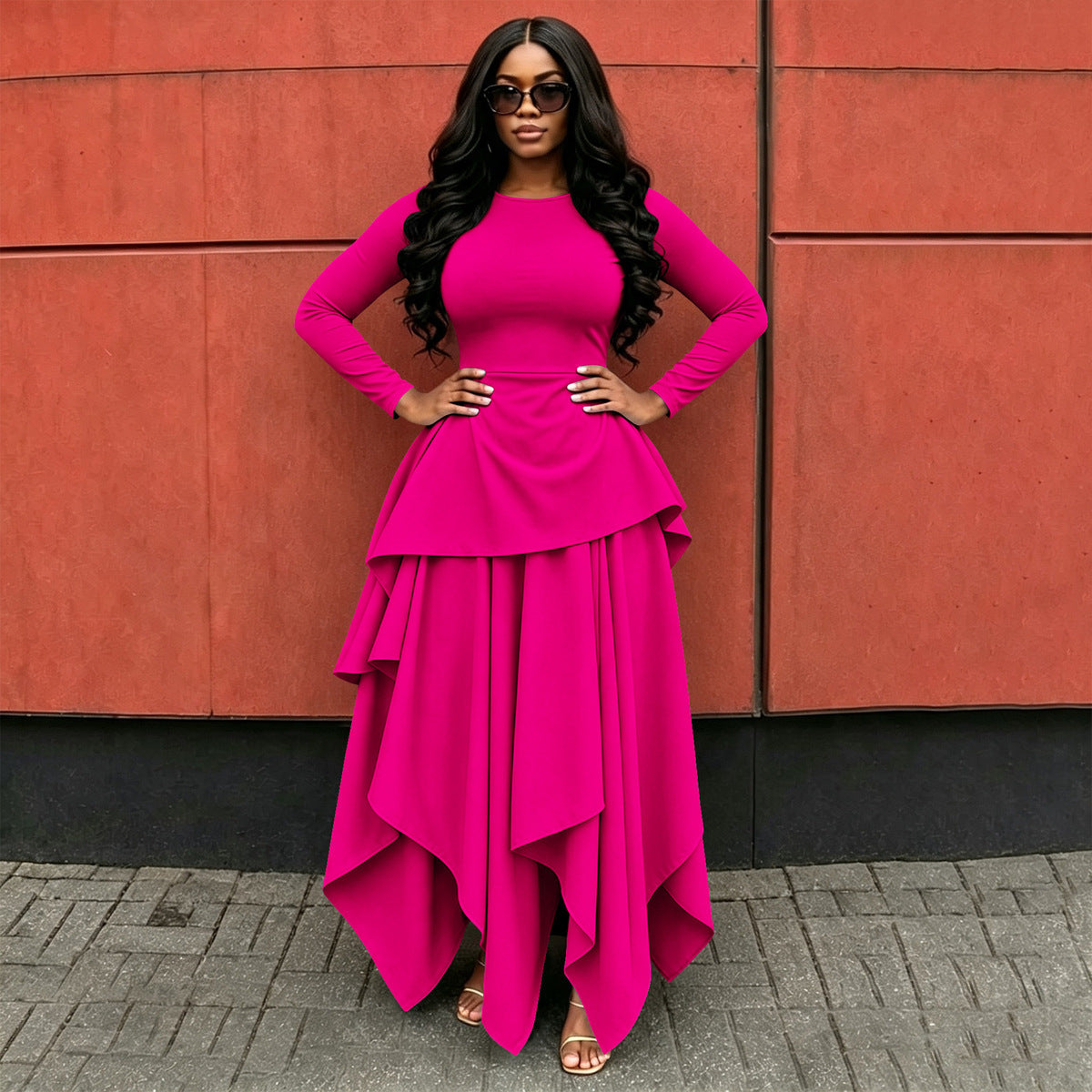 Women's Casual Long Sleeve Irregular Hem Dress