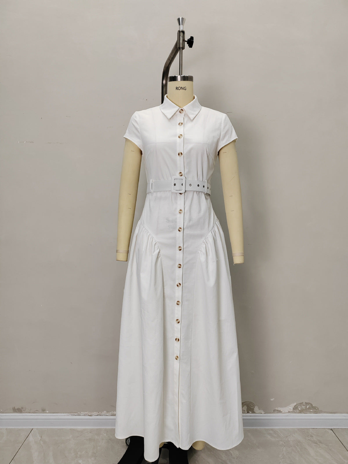 Women's Casual Office Solid Color Lapel Short Sleeve Single-Breasted Dress