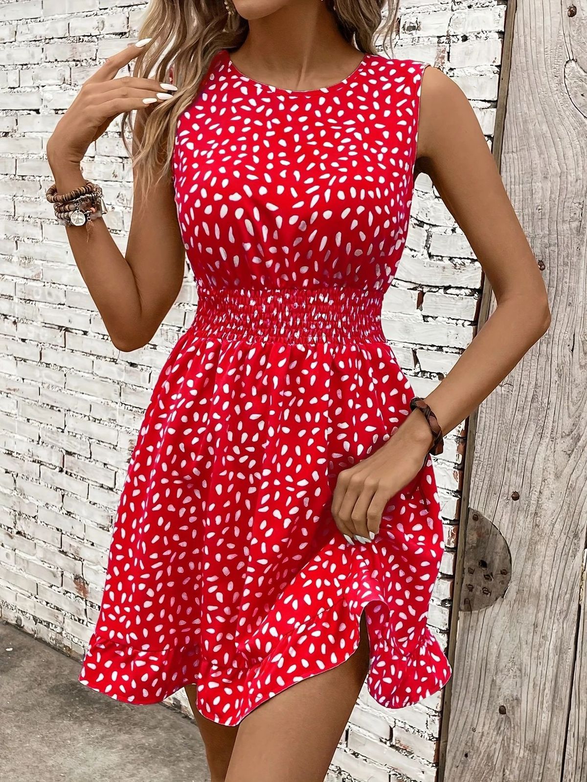 Women's Casual Summer Printed Round Neck Sleepless A-Line Dress