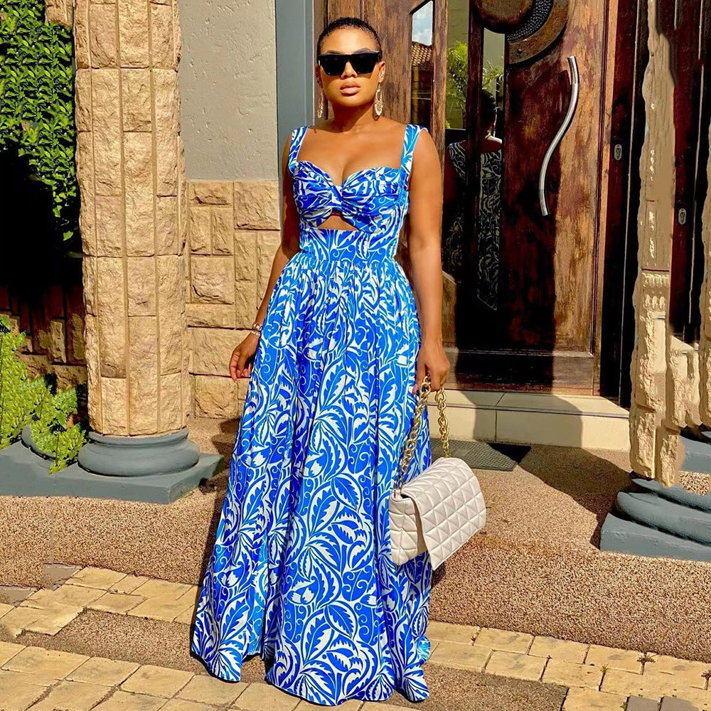 Women's Sexy Summer Print Sleeveless Split Long A-Line Dress