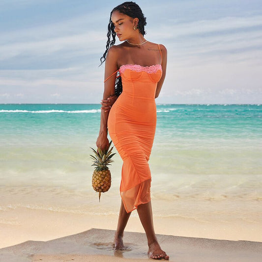 Women's Summer Sexy Lace Sling Tight Maxi Dress