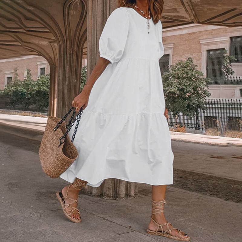 Women's Summer Casual Bohemian Solid Color Loose Midi Dress
