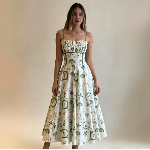 Women's Casual Summer Printed Spaghetti Strap A-Line Dress