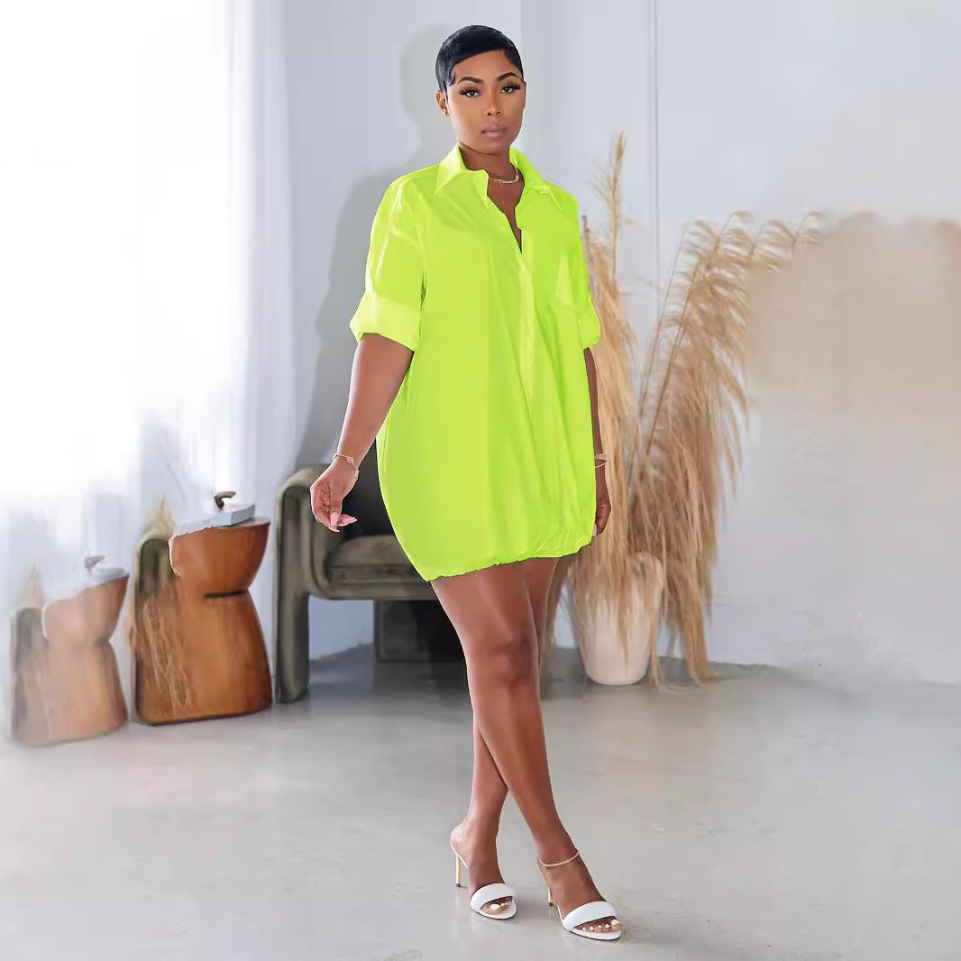 Women's Autumn Solid Color Button Loose Shirt Dress