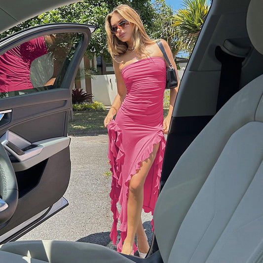 Women's Sexy Ruffle Streamer Tube Irregular Dress