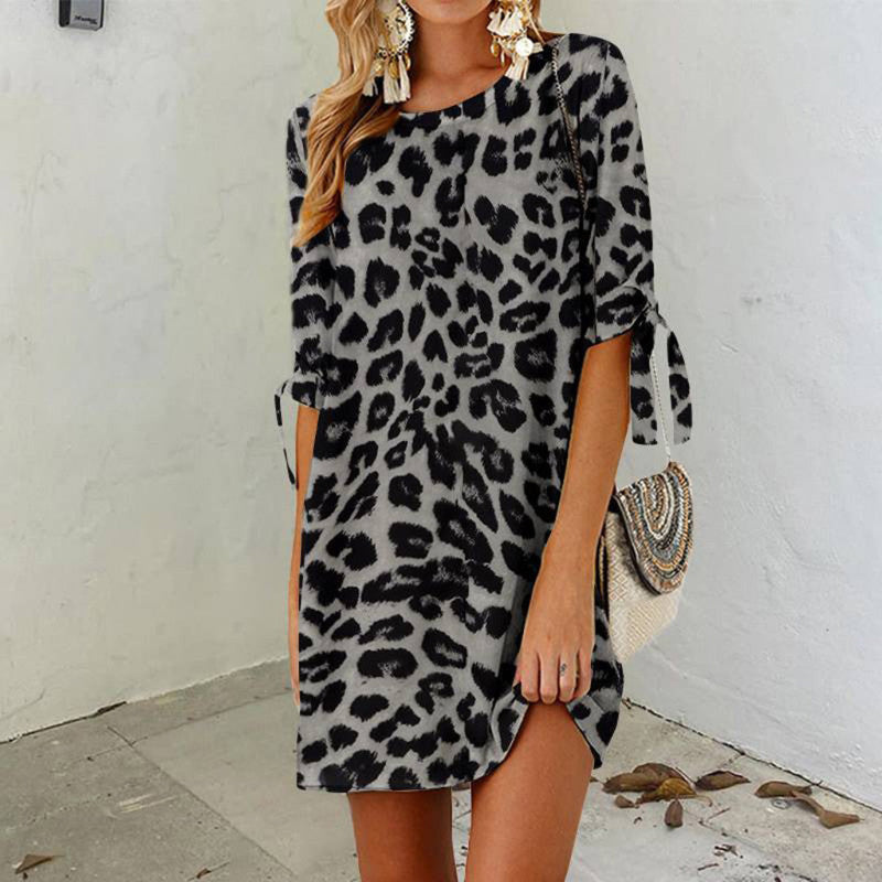 Women's Casual Leopard Print Round Neck Dress