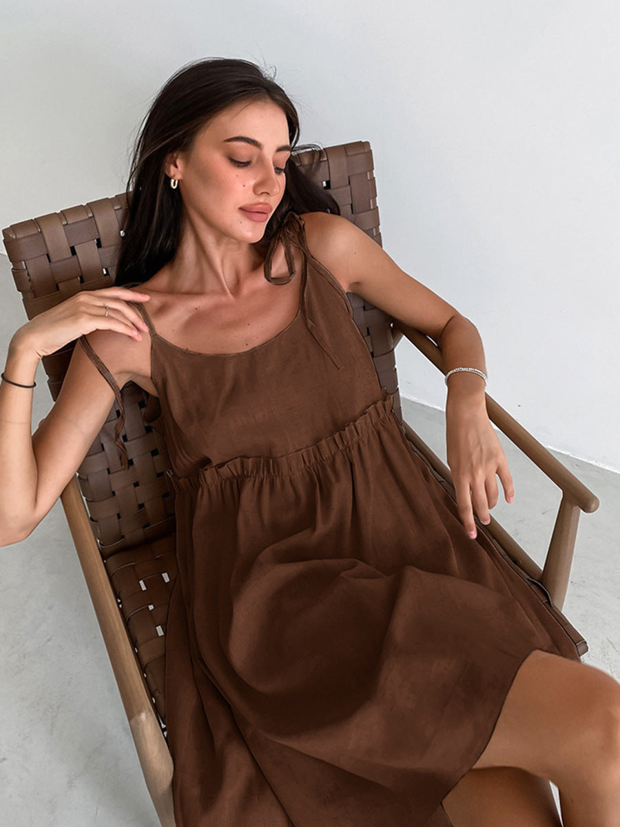 Women's Summer Vacation Casual Cotton and Linen Style Sling Dress