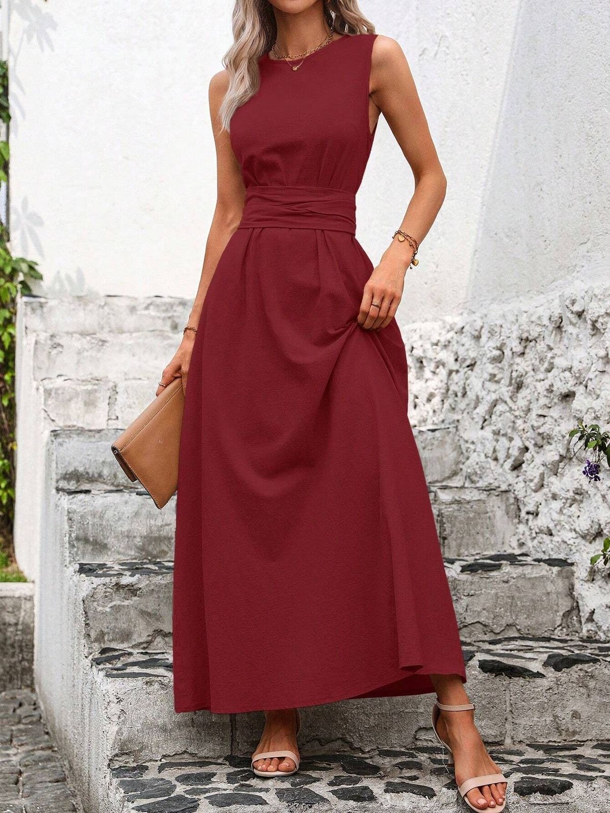 Women's Casual Summer Solid Color Sleeveless A-Line Dress