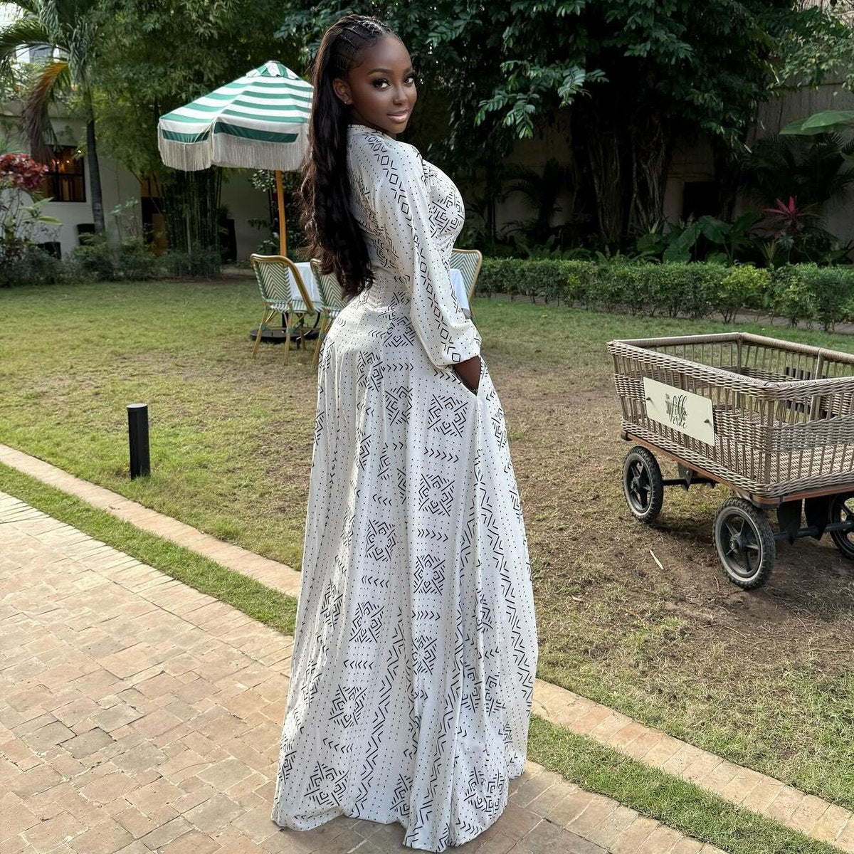 Women's African Elegant Casual Long Sleeve Collar Single-Breasted Maxi Dress