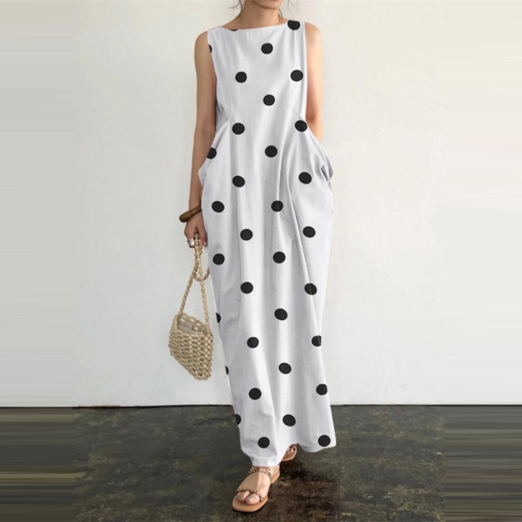 Women's Summer Casual Polka Dot Sleeveless Maxi Dress