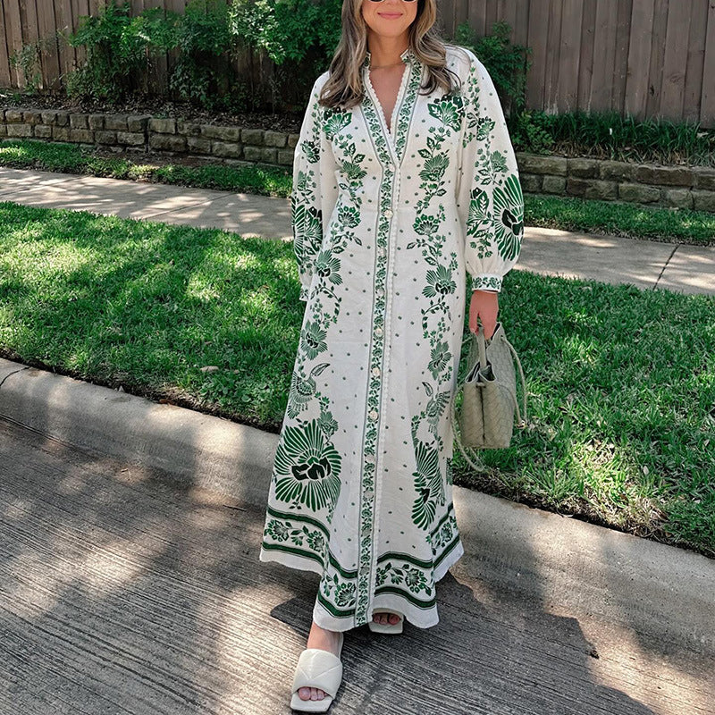 Women's Summer Casual Graphic Printing Long Sleeve Maxi Dress
