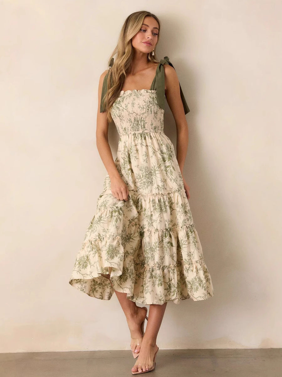 Women's Summer Vacation Casual Printed Sling Midi Dress