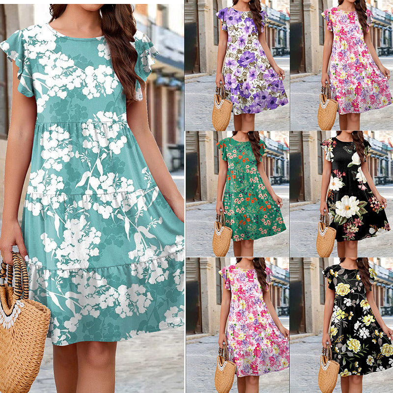 Women's Casual Floral Print Round Neck Short Sleeve Dress