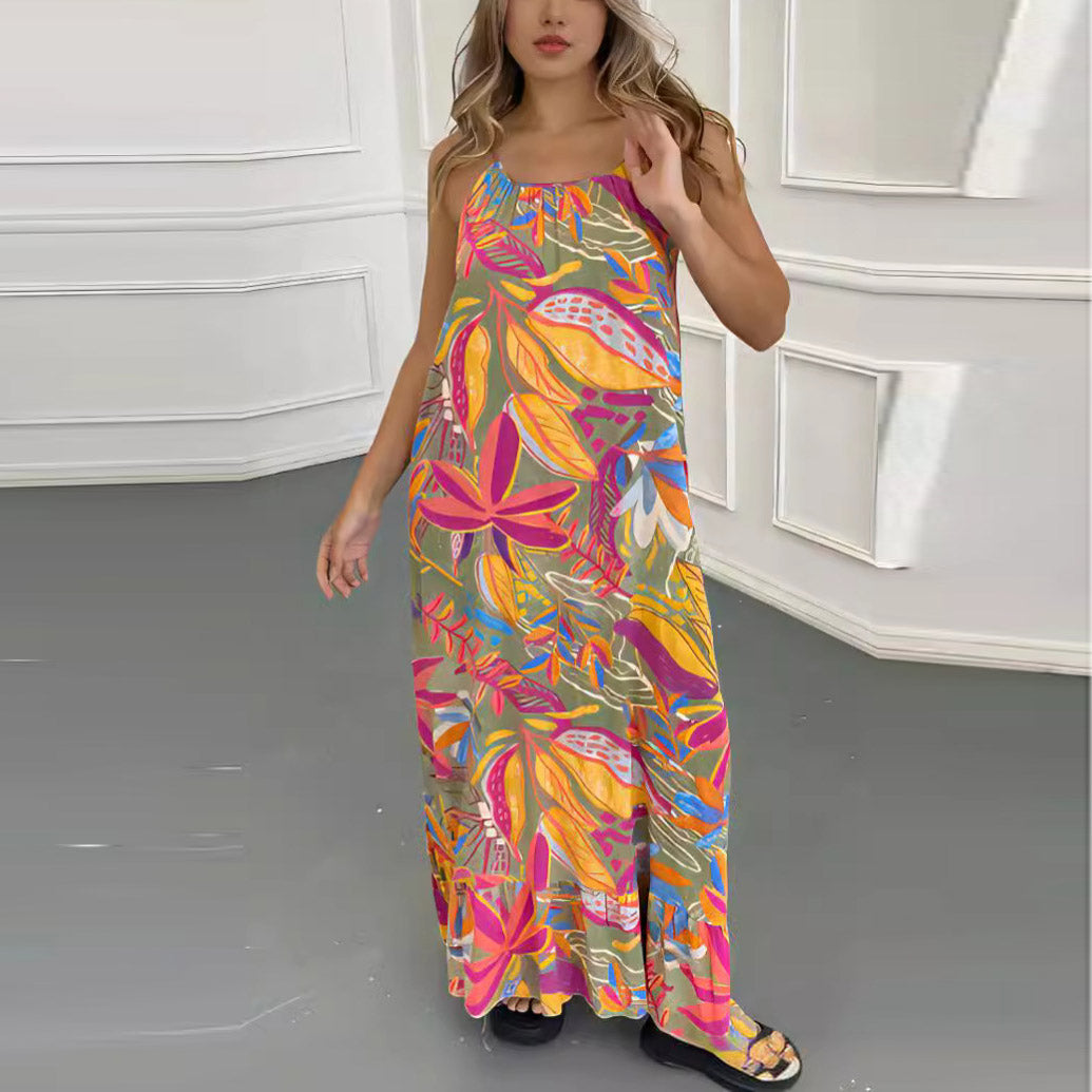 Women's Summer Casual Loose Floral Printed Sling Maxi Dress