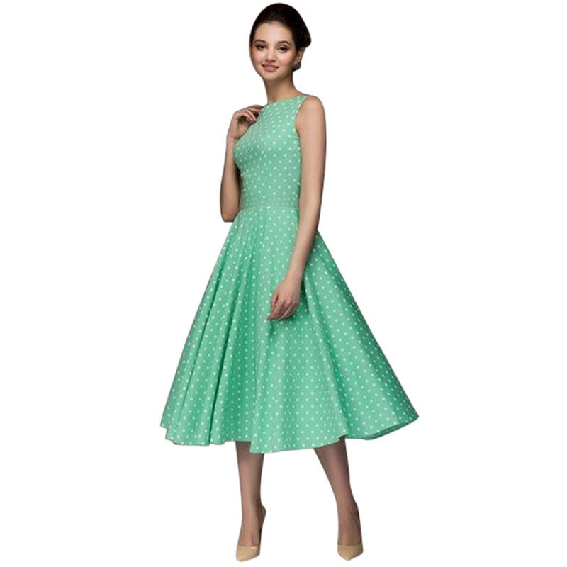 Women's Summer Elegant Vintage Polka Dot Sleeveless Midi Dress