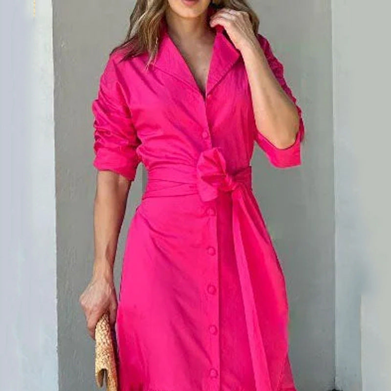 Women's Casual Solid Color Single-Breasted Maxi Dress