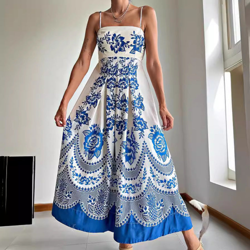 Women's Bohemian Casual Print Strap Maxi Dress