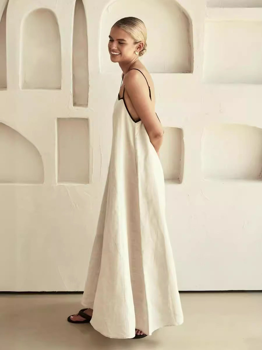 Women's Summer Casual Sexy Sling Maxi Dress, Solid Color