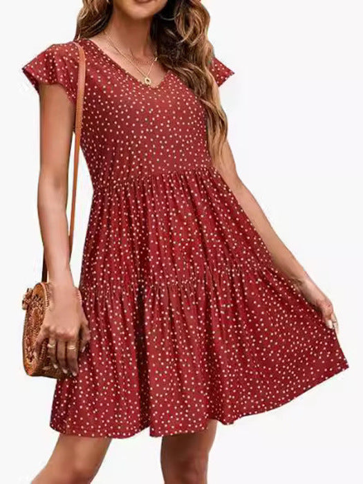 Women's Summer Casual Tiny Flower Print V-Neck Mini Floral Dress