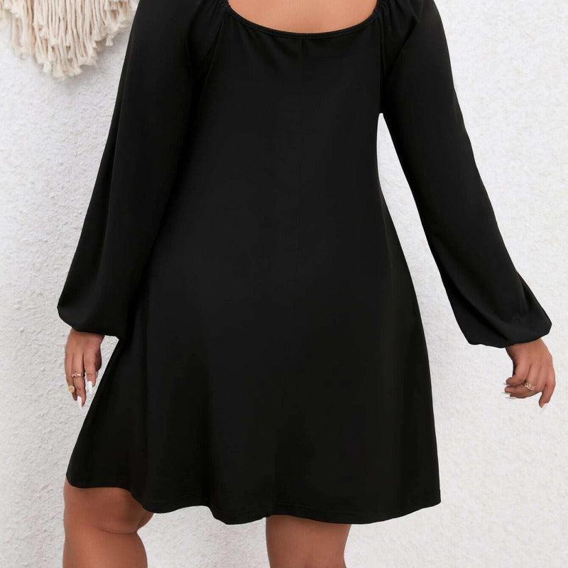 Women's Elegant Solid Color Long Sleeve Plus Size A-Line Dress