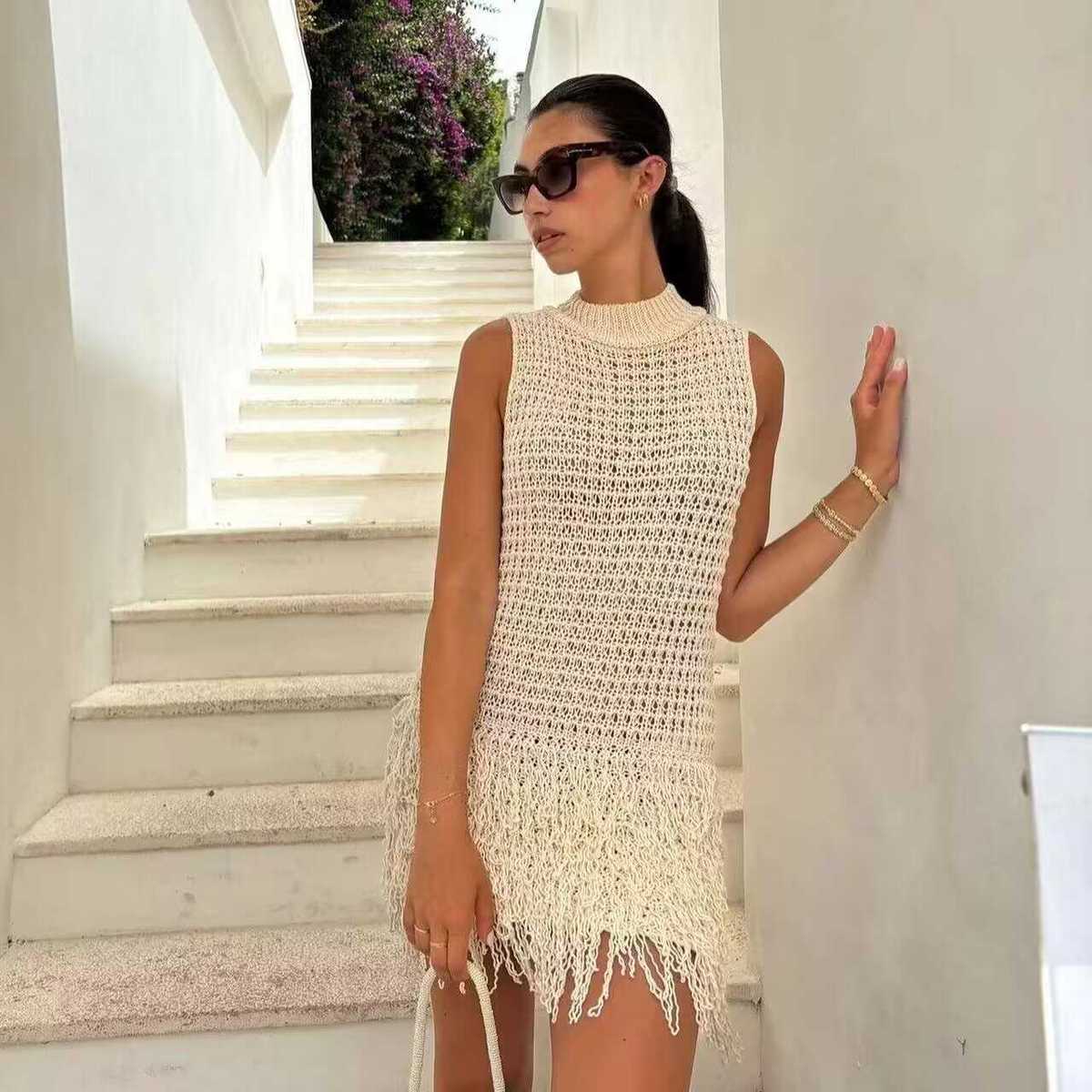 Women's Summer Slim-Fit Sleeveless Tassel Knitted Dress