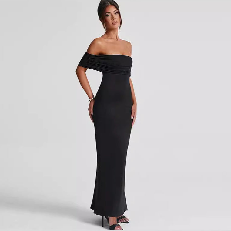 Women's Sexy Off-Shoulder Solid Color Maxi Dress
