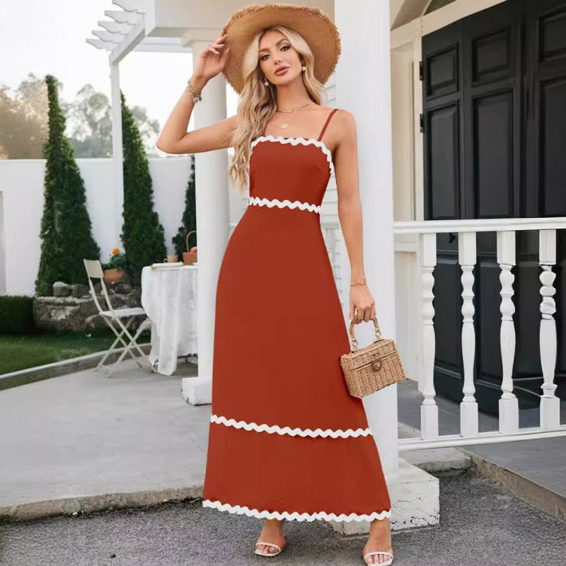 Women's Casual Summer Vacation Wave Color Blocking Maxi Sun Dress