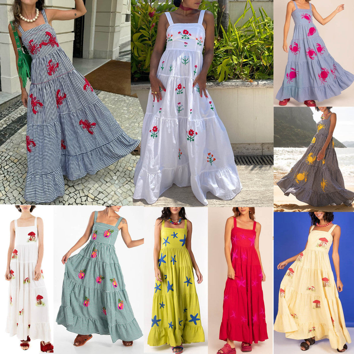 Women's Summer Casual Floral Embroidery Sling Maxi Dress