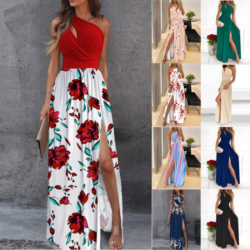 Women's Sexy Oblique Shoulder Hollow-Out Maxi Dress