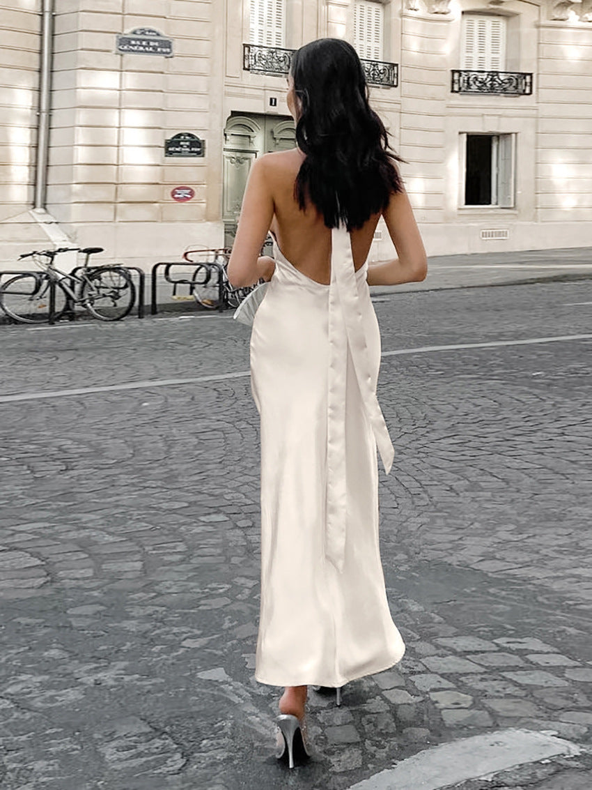 Women's Summer Sexy Crossover Halter Neck Backless Split Midi Dress