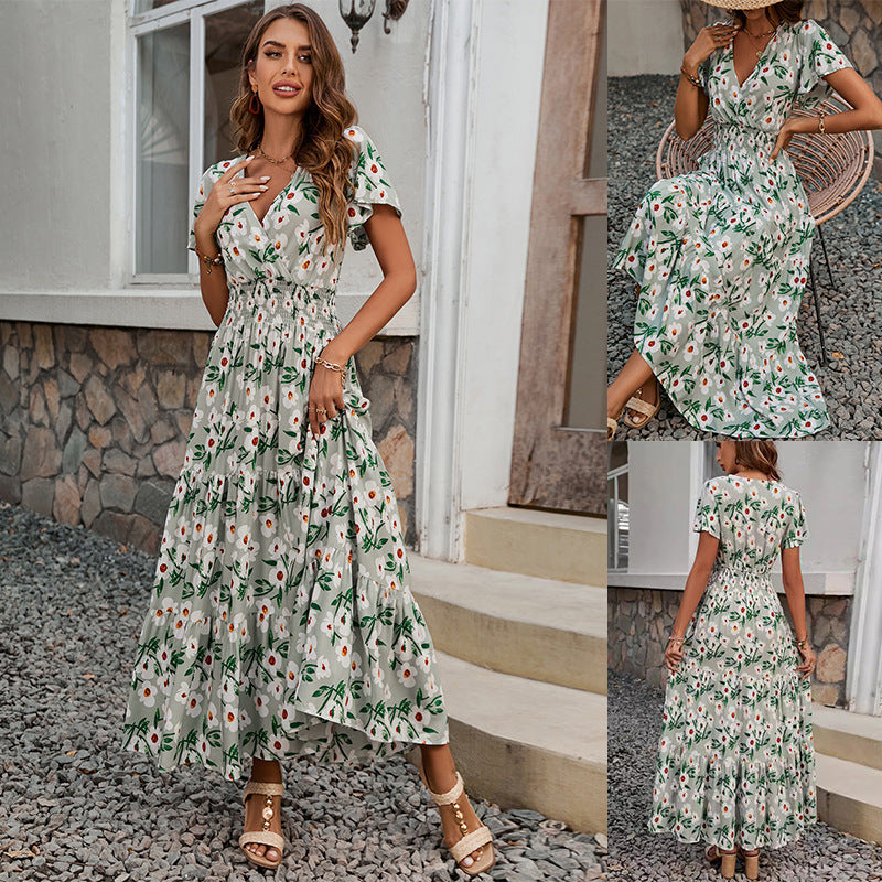 Women's Vacation Casual Maxi Dress, with Lotus