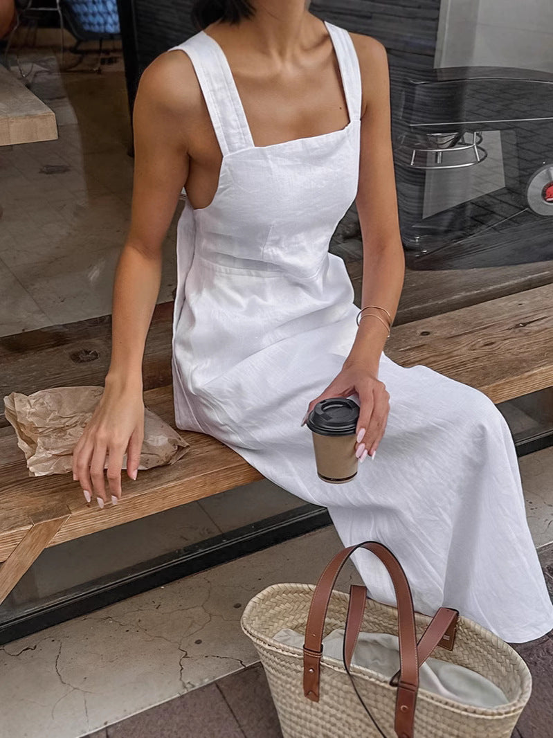 Women's Summer Casual Solid Color Backless Maxi Dress