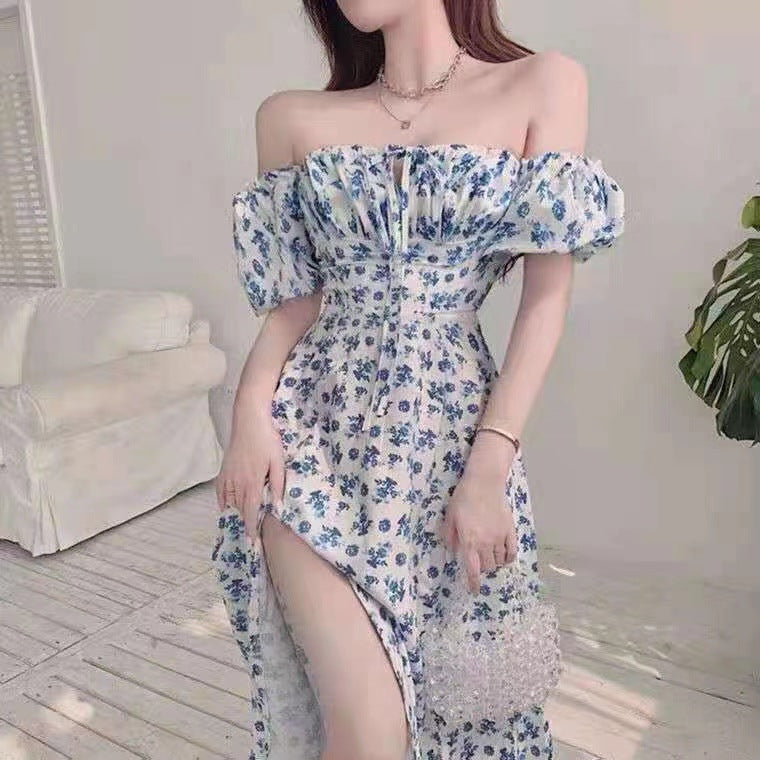 Women's Off-Shoulder Floral Print Midi Dress, with Side