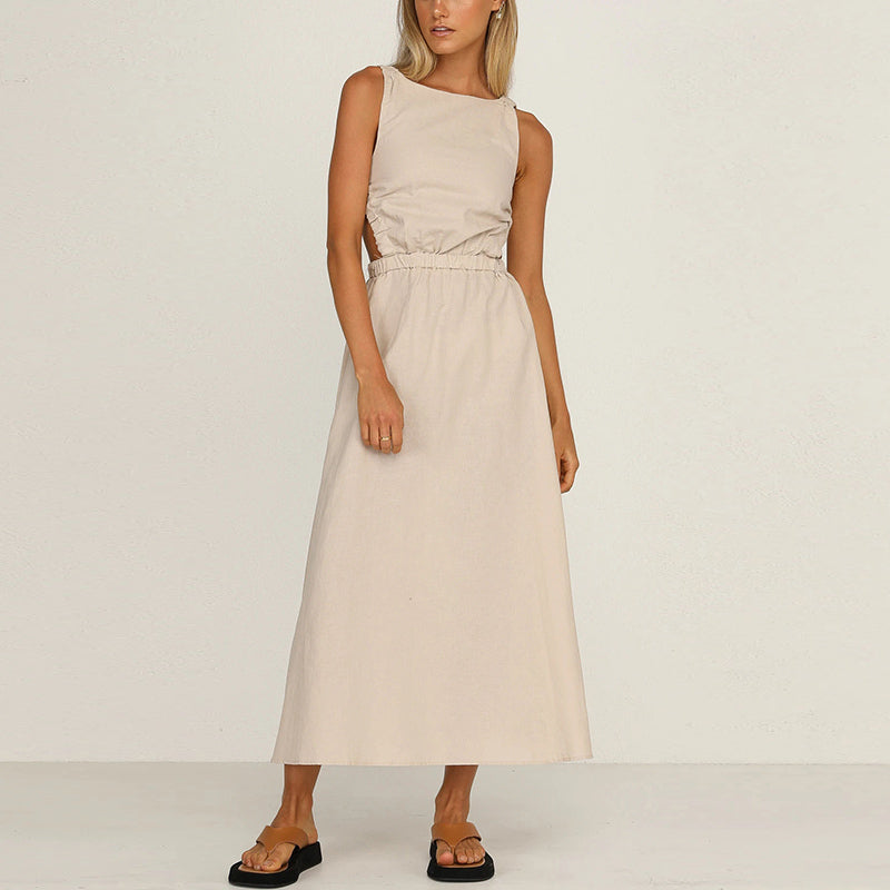 Women's Solid Color Cut Out Backless Sleeveless Midi Dress
