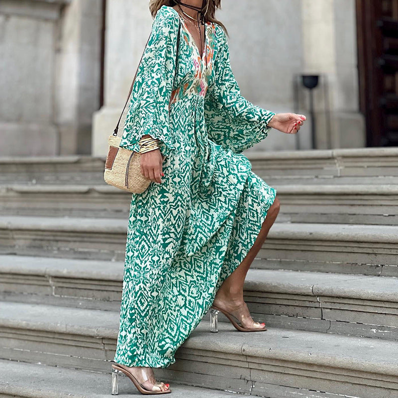 Women's Casual Print Long Sleeve Maxi Dress