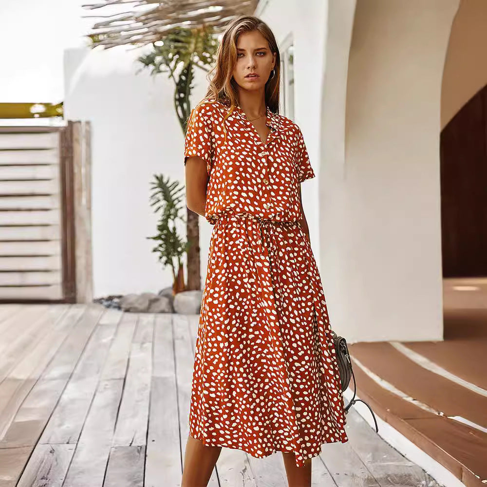 Women's Vacation Casual Summer Polka Dot Print Short Sleeve Loose Dress