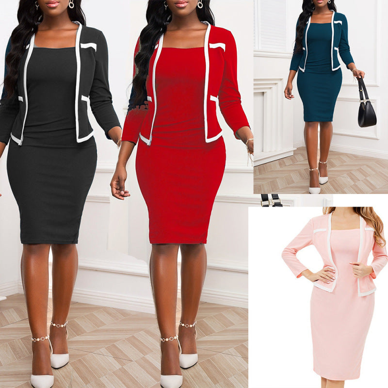 Women's Commuter Color Blocking Fake Two-Piece Dress