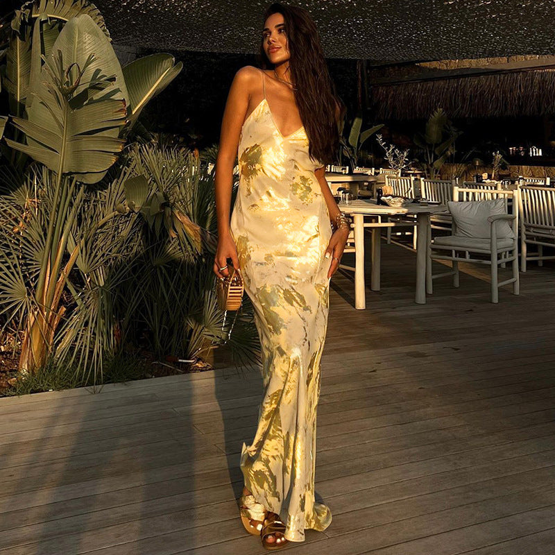 Women's Sexy Backless Strap Maxi Dress