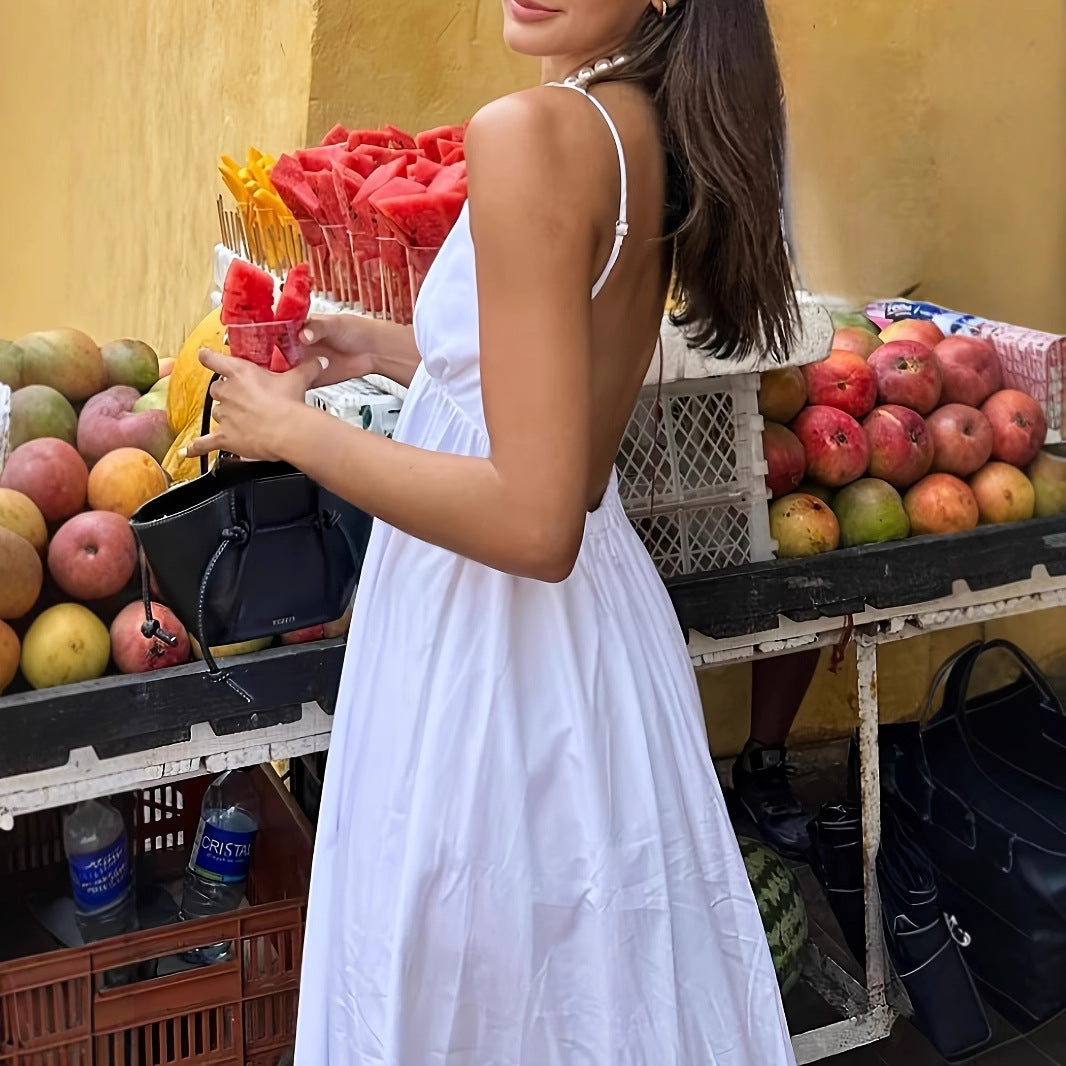 Women's Vacation Solid Color Sling V-Neck Loose A-Line Maxi Dress