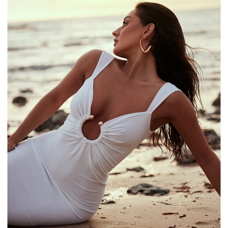 Women's Sexy V-Neck Backless Split Tight Maxi Dress