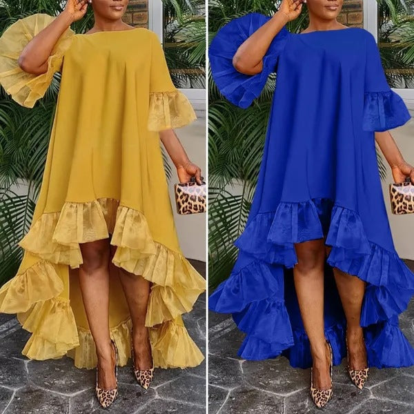 Women's Plus Size Casual Mesh Stitching Irregular Hem Dress