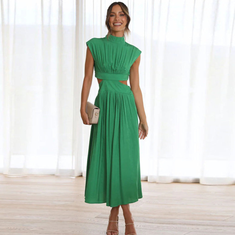 Women's Solid Color Sleeveless Hollow Midi Dress