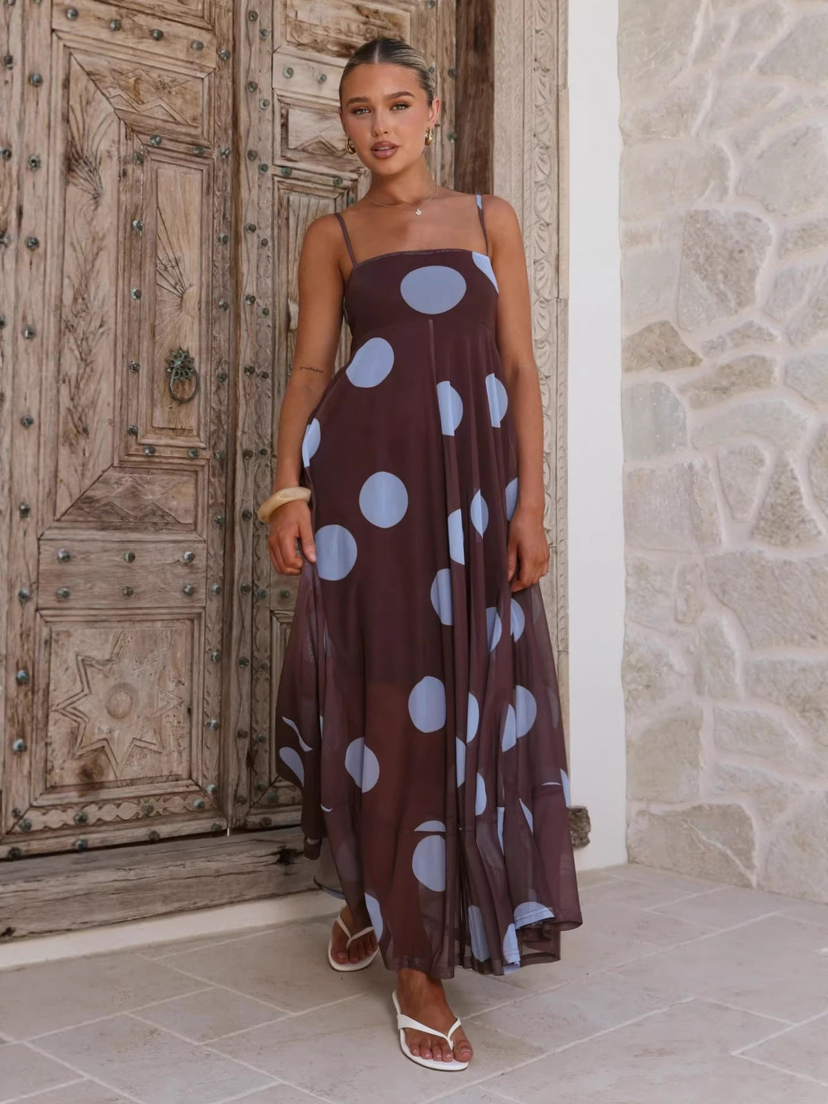 Women's Summer Polka Dot Print Spaghetti Straps Dress