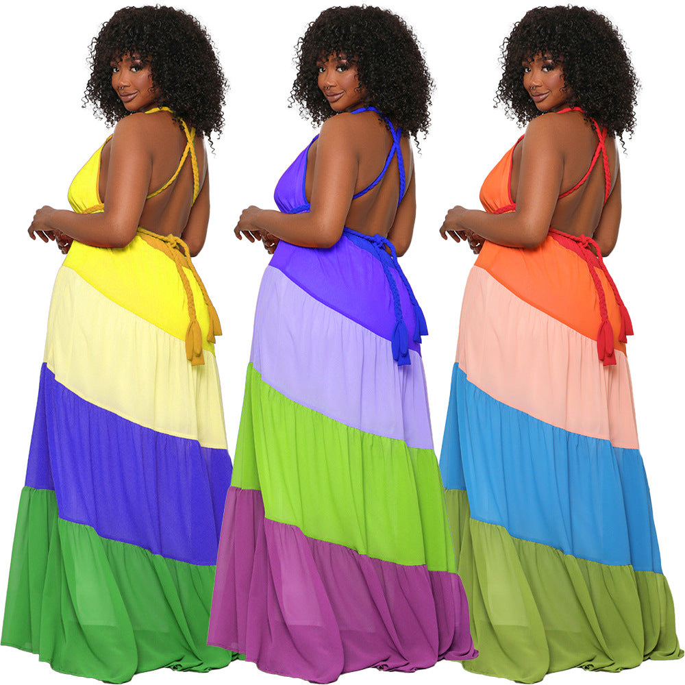 Women's Multicolor Strap Maxi A-Line Dress