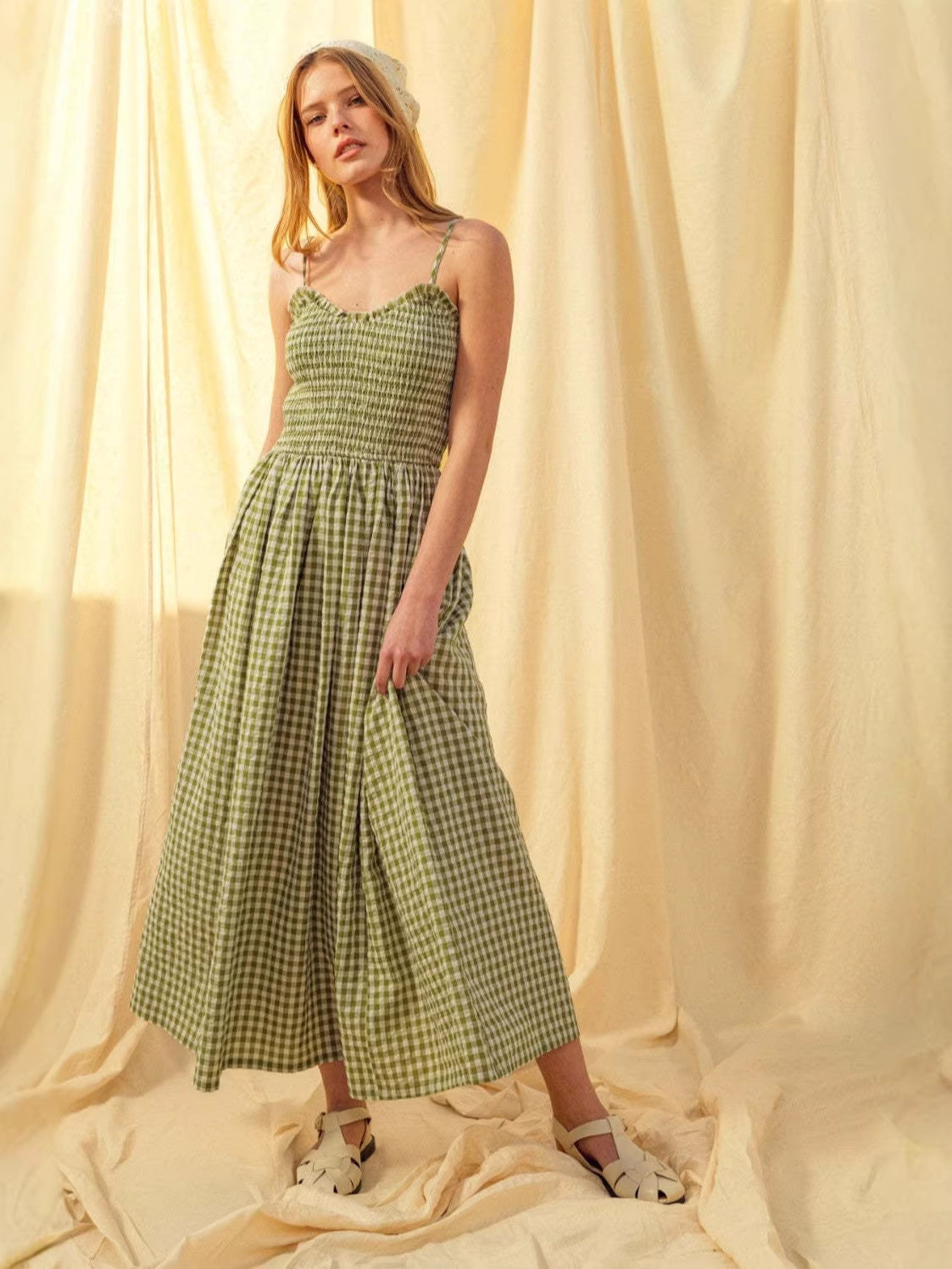 Women's Summer Plaid Print Suspenders A-Line Dress