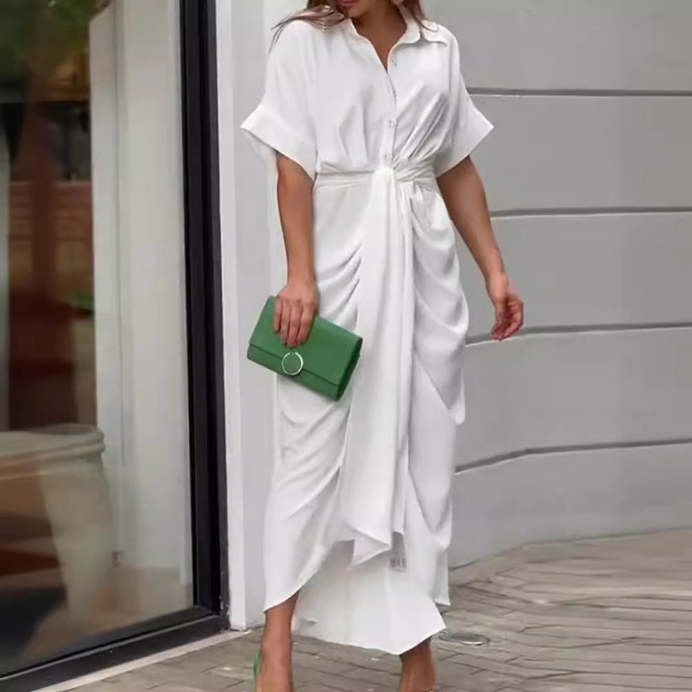 Women's Casual Solid Color Single-Breasted Shirt Dress