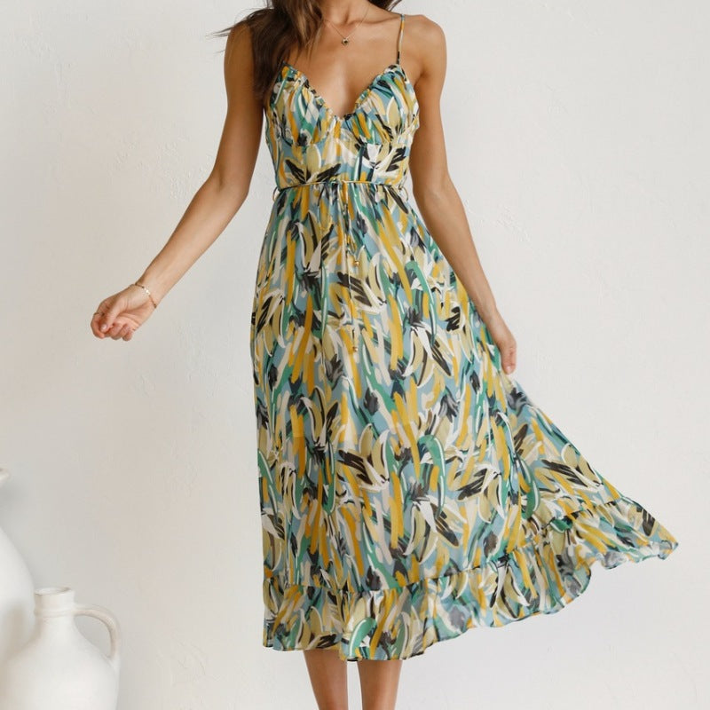 Women's Summer Casual Geometric Print Sling Dress