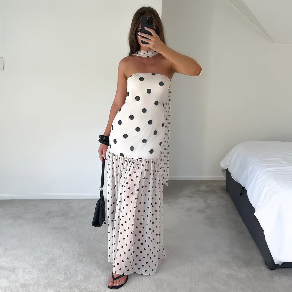 Women's Sexy Summer Vacation Polka Dot Print Tube Top Dress