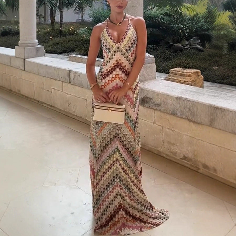 Women's Vacation Printed Strap Maxi Dress