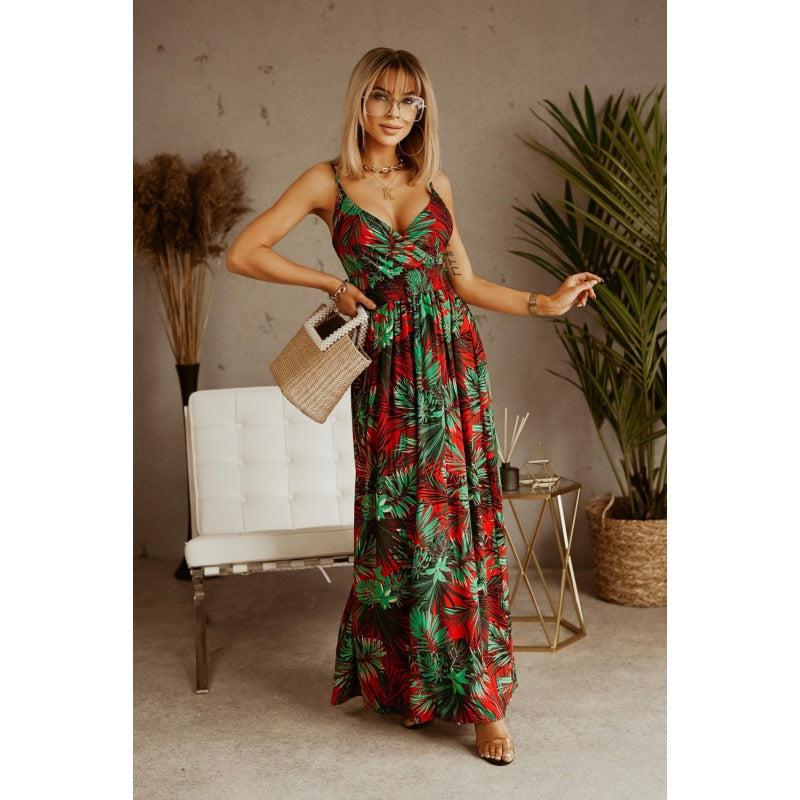 Women's Summer Boho Vacation Printed V-Neck Sleeveless Dress